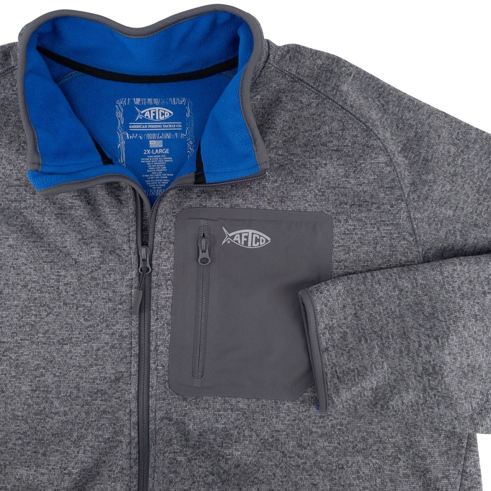 AFTCO Mens 2XL Horizon Weatherproof Full Zip Jacket Grey Fleece Fishing Outdoor